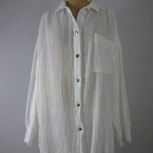 Vtg Talbots Womens L White Cotton Gauze Oversized LS Shirt Relaxed Beach Resort